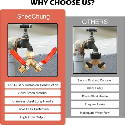 RV Hose Splitter 2 Way Heavy Duty, Brass Garden Hose Y Splitter