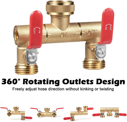 RV Hose Splitter 2 Way Heavy Duty, Brass Garden Hose Y Splitter