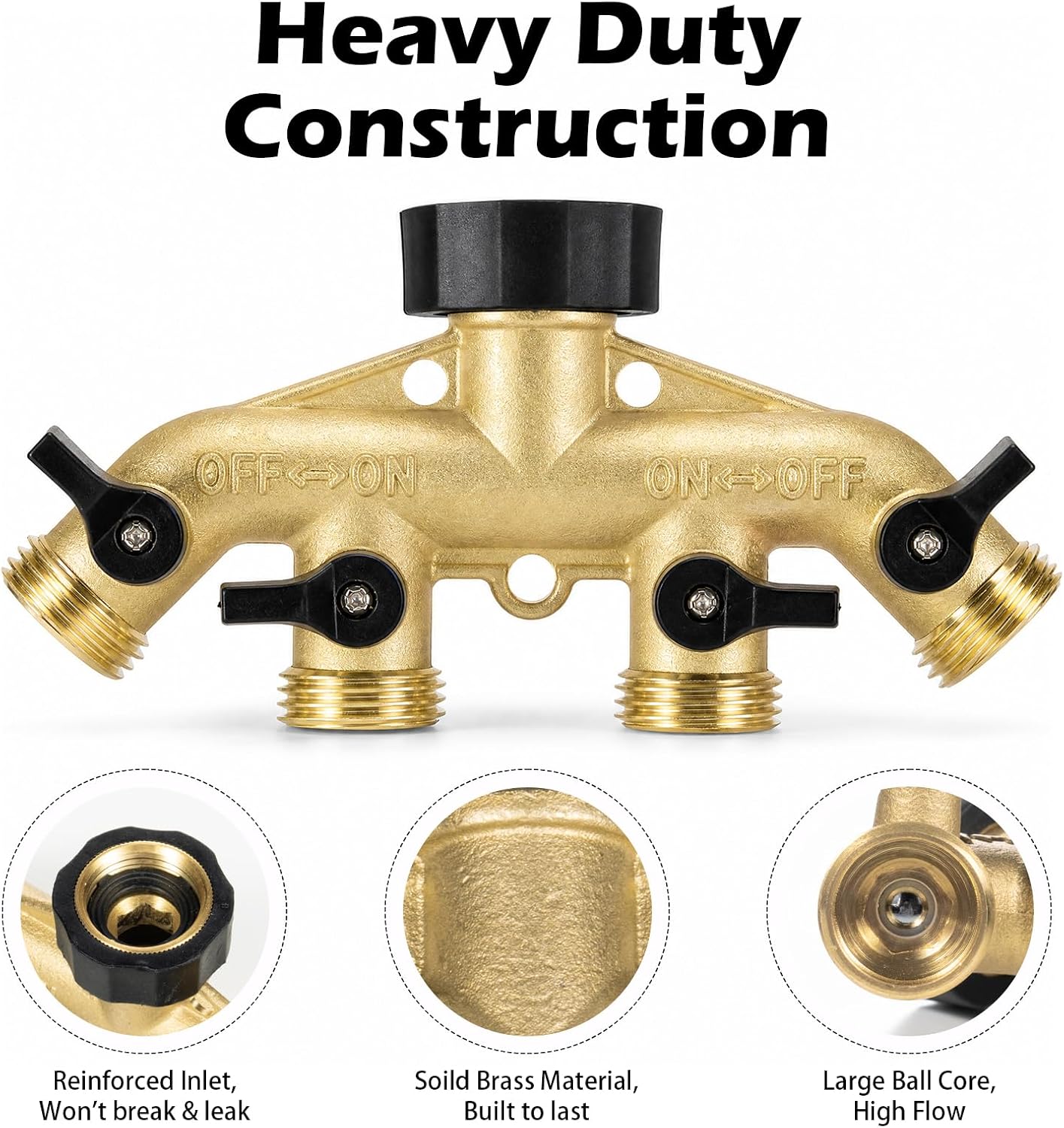 RV Hose Splitter 2 Way Heavy Duty, Brass Garden Hose Y Splitter