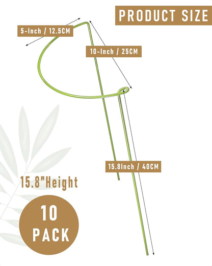 10-Pack Plant Support Stakes, Heavy Duty Steel Plant Stakes as Monstera Plant Support & Peony Cages, Metal Garden Stakes for Indoor Outdoor Plants, Snake Plant & Vine Support, 10" W x 15.8" H