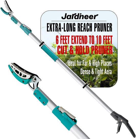 Lightweight Tree Pruner Extendable, 6-10ft Tree Trimmers Long Handle Pruner, Ergonomic Grip Long Reach Cut & Hold Pole Pruner and Stable Fruit Picker Pole