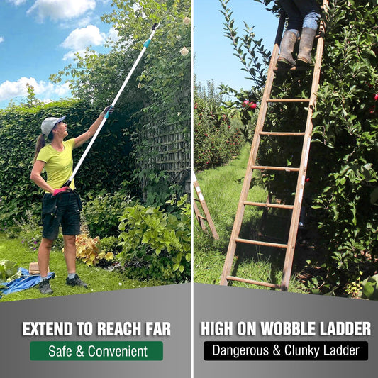 Lightweight Tree Pruner Extendable, 6-10ft Tree Trimmers Long Handle Pruner, Ergonomic Grip Long Reach Cut & Hold Pole Pruner and Stable Fruit Picker Pole