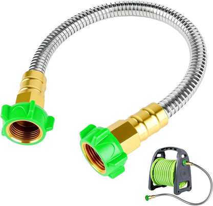 2ft Short Metal Garden Hose with Female to Female Connector, Heavy Duty Stainless Steel Flexible Leakproof Leader Hose for Hose Reel, Garden Watering, Car Washing, Pet Bathing (2ft Female to Female)