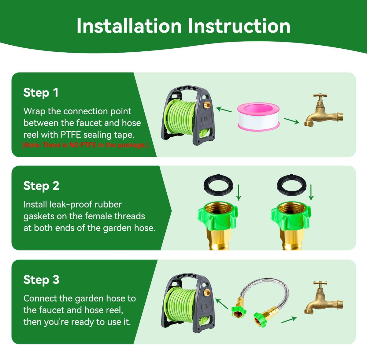 2ft Short Metal Garden Hose with Female to Female Connector, Heavy Duty Stainless Steel Flexible Leakproof Leader Hose for Hose Reel, Garden Watering, Car Washing, Pet Bathing (2ft Female to Female)