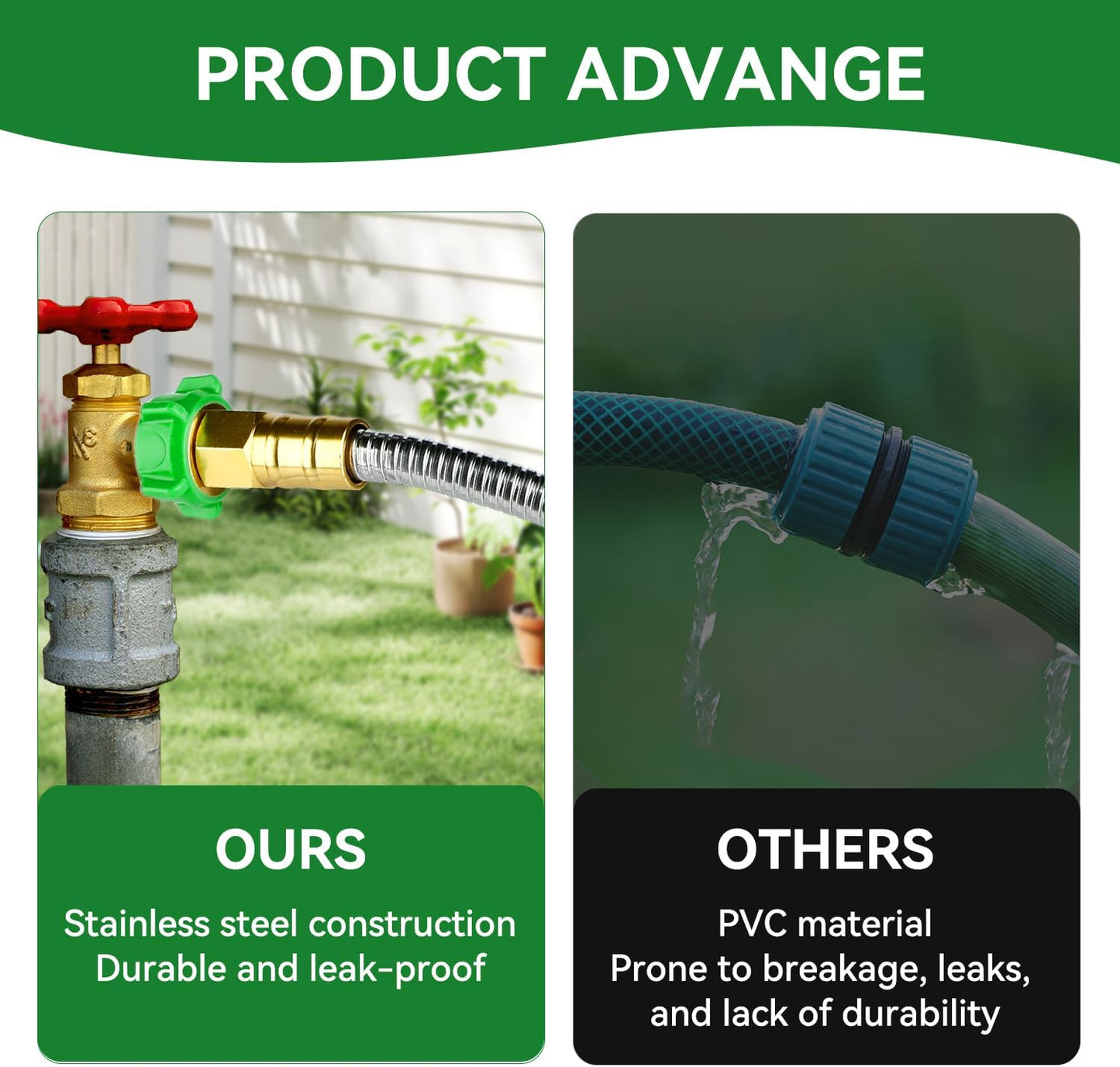 2ft Short Metal Garden Hose with Female to Female Connector, Heavy Duty Stainless Steel Flexible Leakproof Leader Hose for Hose Reel, Garden Watering, Car Washing, Pet Bathing (2ft Female to Female)