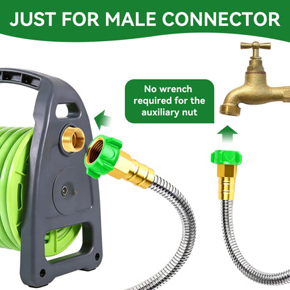 2ft Short Metal Garden Hose with Female to Female Connector, Heavy Duty Stainless Steel Flexible Leakproof Leader Hose for Hose Reel, Garden Watering, Car Washing, Pet Bathing (2ft Female to Female)