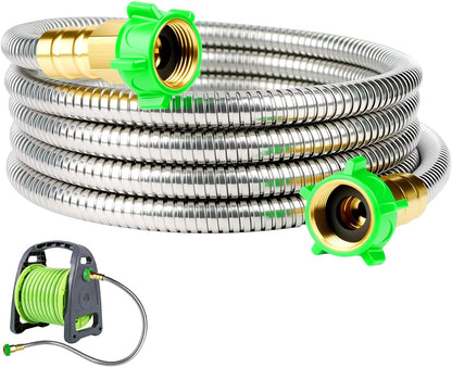 2ft Short Metal Garden Hose with Female to Female Connector, Heavy Duty Stainless Steel Flexible Leakproof Leader Hose for Hose Reel, Garden Watering, Car Washing, Pet Bathing (2ft Female to Female)