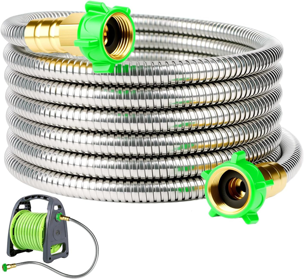 2ft Short Metal Garden Hose with Female to Female Connector, Heavy Duty Stainless Steel Flexible Leakproof Leader Hose for Hose Reel, Garden Watering, Car Washing, Pet Bathing (2ft Female to Female)