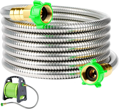 2ft Short Metal Garden Hose with Female to Female Connector, Heavy Duty Stainless Steel Flexible Leakproof Leader Hose for Hose Reel, Garden Watering, Car Washing, Pet Bathing (2ft Female to Female)