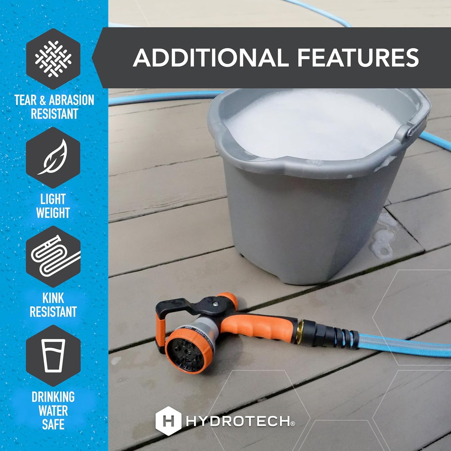 FlatJacket 5/8" 25 ft Garden Hose with Patented Force Control Technology- Flexible, Kink-Free, Lightweight Hose for Lawn, Garden, Car Washing, Deck and Patio Cleaning