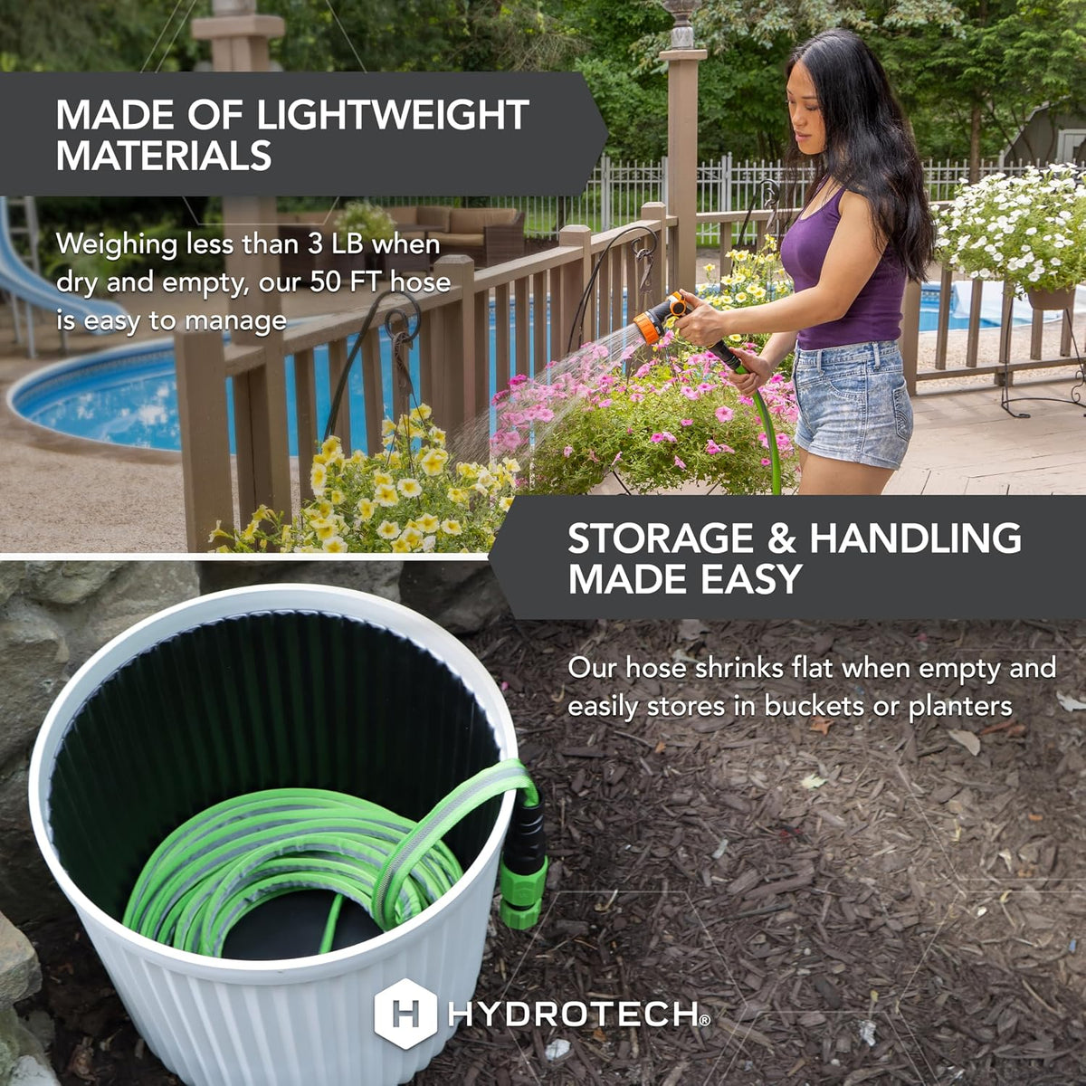 FlatJacket 5/8" 25 ft Garden Hose with Patented Force Control Technology- Flexible, Kink-Free, Lightweight Hose for Lawn, Garden, Car Washing, Deck and Patio Cleaning