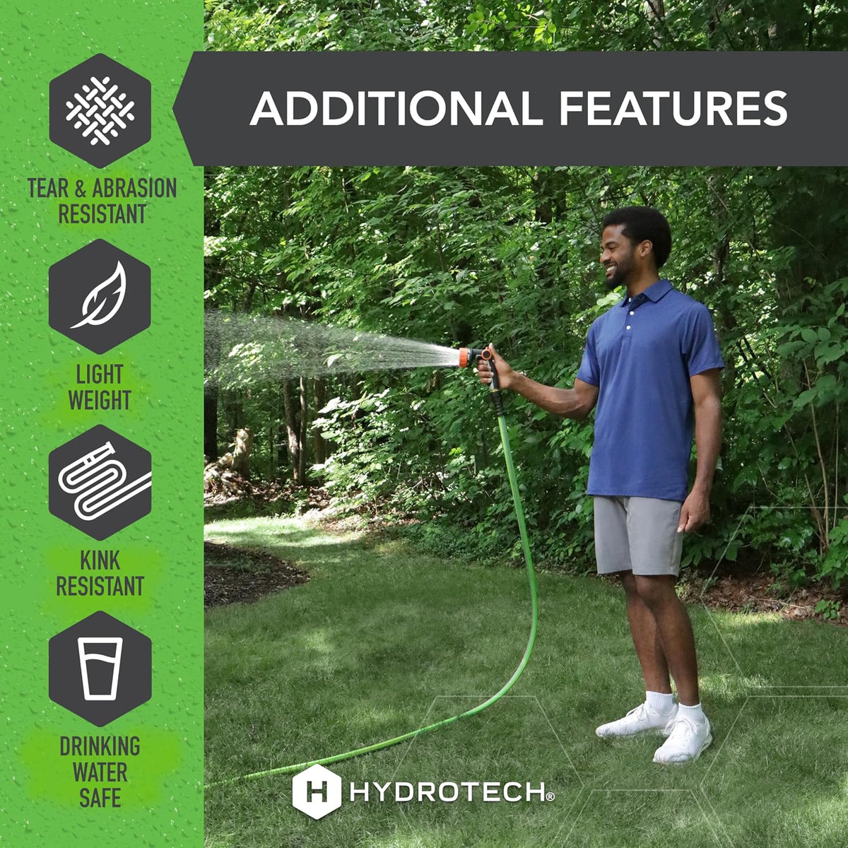 FlatJacket 5/8" 25 ft Garden Hose with Patented Force Control Technology- Flexible, Kink-Free, Lightweight Hose for Lawn, Garden, Car Washing, Deck and Patio Cleaning