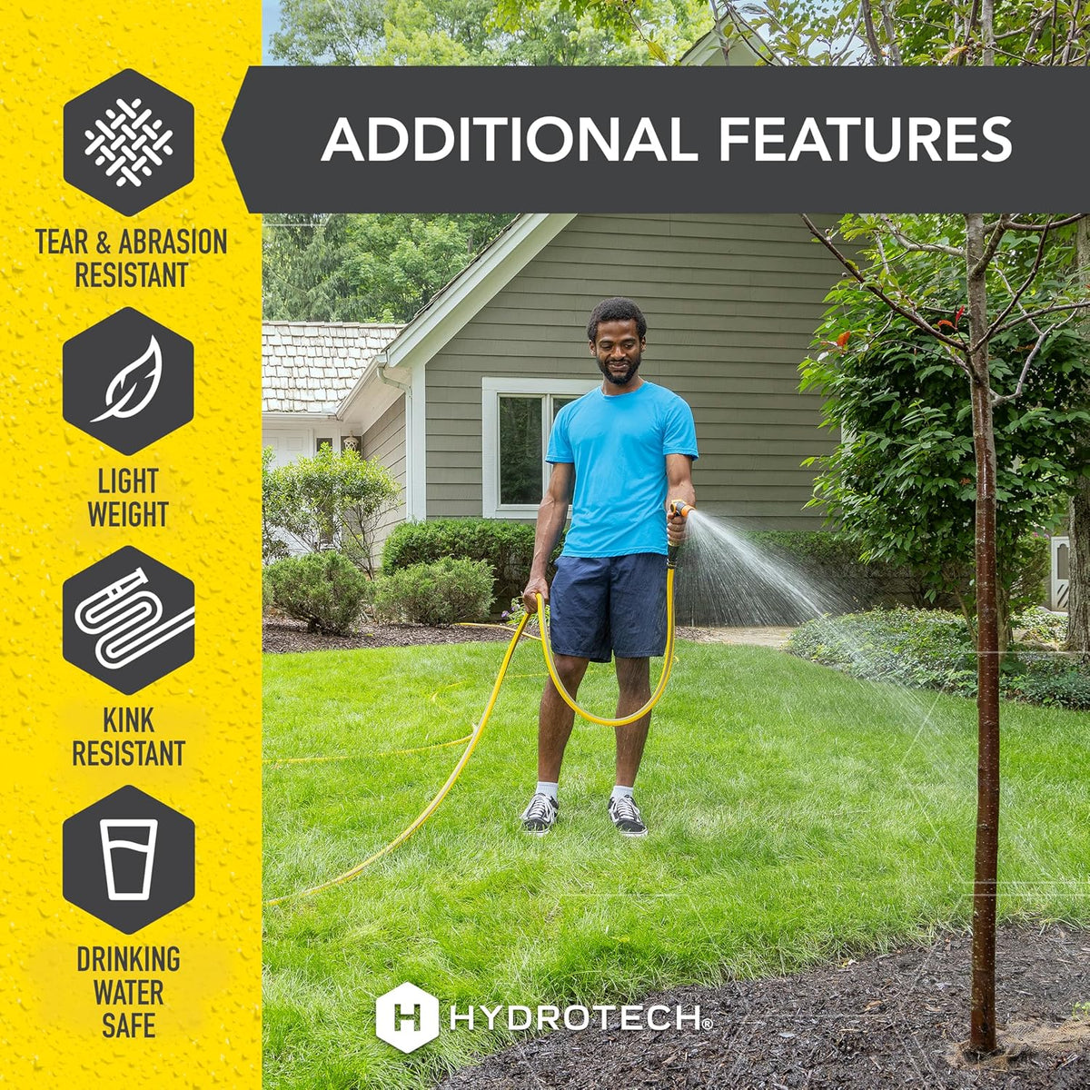 FlatJacket 5/8" 25 ft Garden Hose with Patented Force Control Technology- Flexible, Kink-Free, Lightweight Hose for Lawn, Garden, Car Washing, Deck and Patio Cleaning