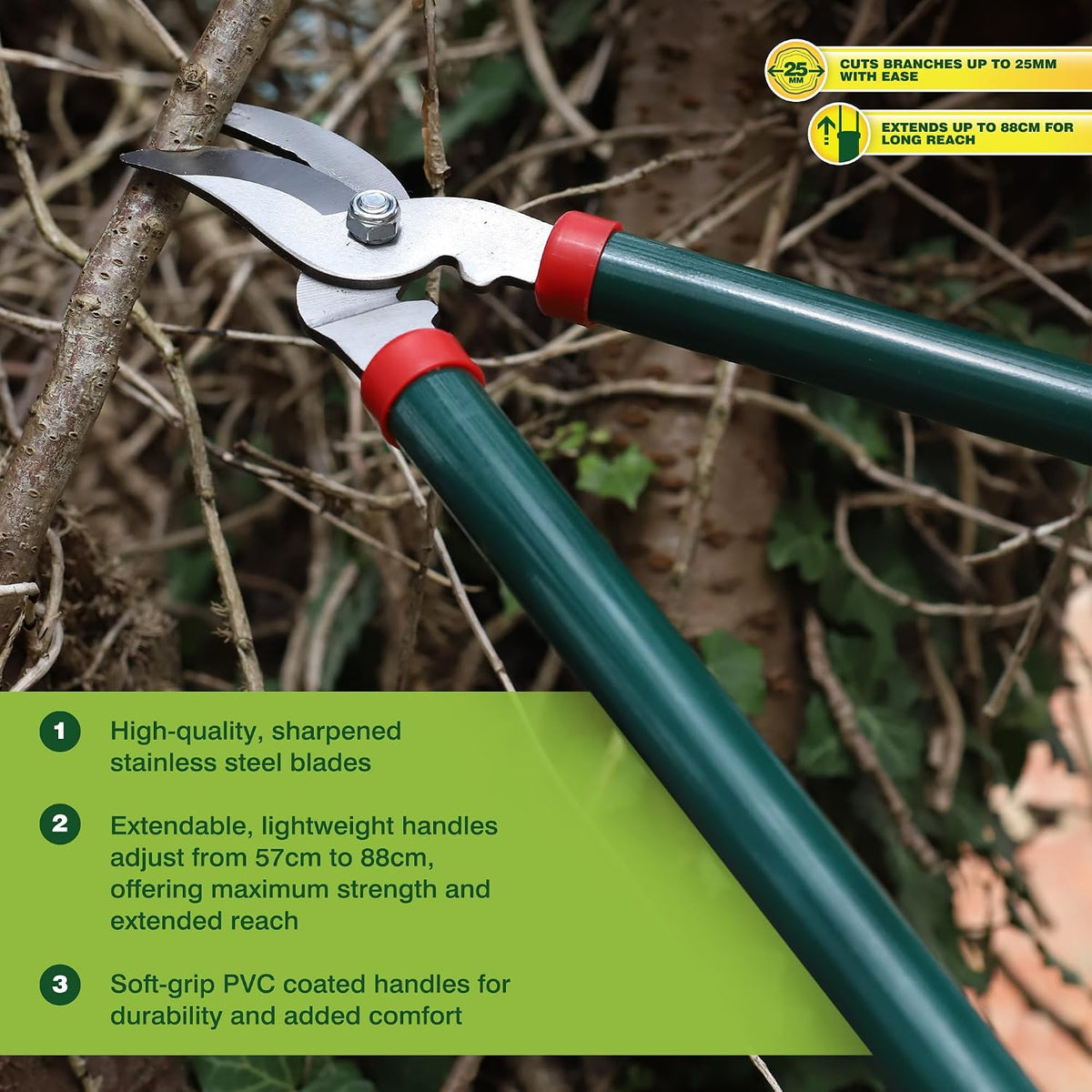 Telescopic Bypass Lopper – Adjustable Length Garden Pruning Tool with Sharp Blades | Lightweight Design for Easy Use | Ideal for Cutting High Branches and Thick Stems | Ergonomic Grip