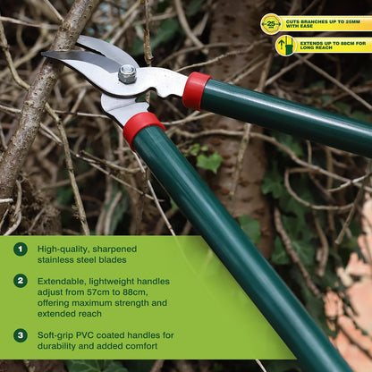 Telescopic Bypass Lopper – Adjustable Length Garden Pruning Tool with Sharp Blades | Lightweight Design for Easy Use | Ideal for Cutting High Branches and Thick Stems | Ergonomic Grip
