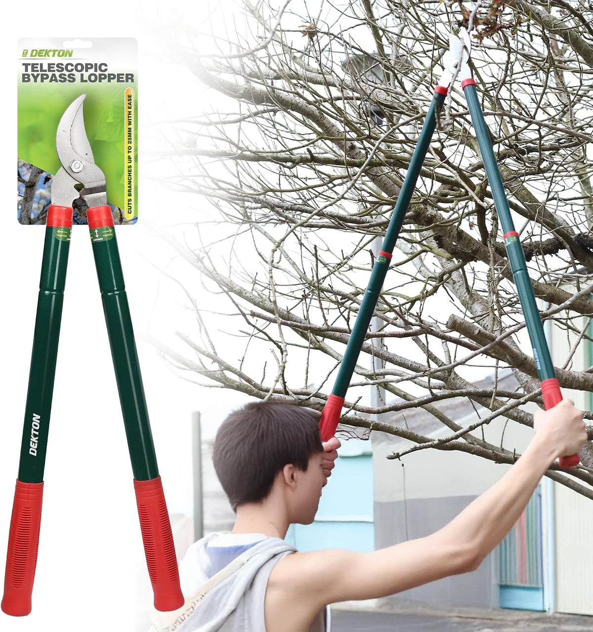 Telescopic Bypass Lopper – Adjustable Length Garden Pruning Tool with Sharp Blades | Lightweight Design for Easy Use | Ideal for Cutting High Branches and Thick Stems | Ergonomic Grip