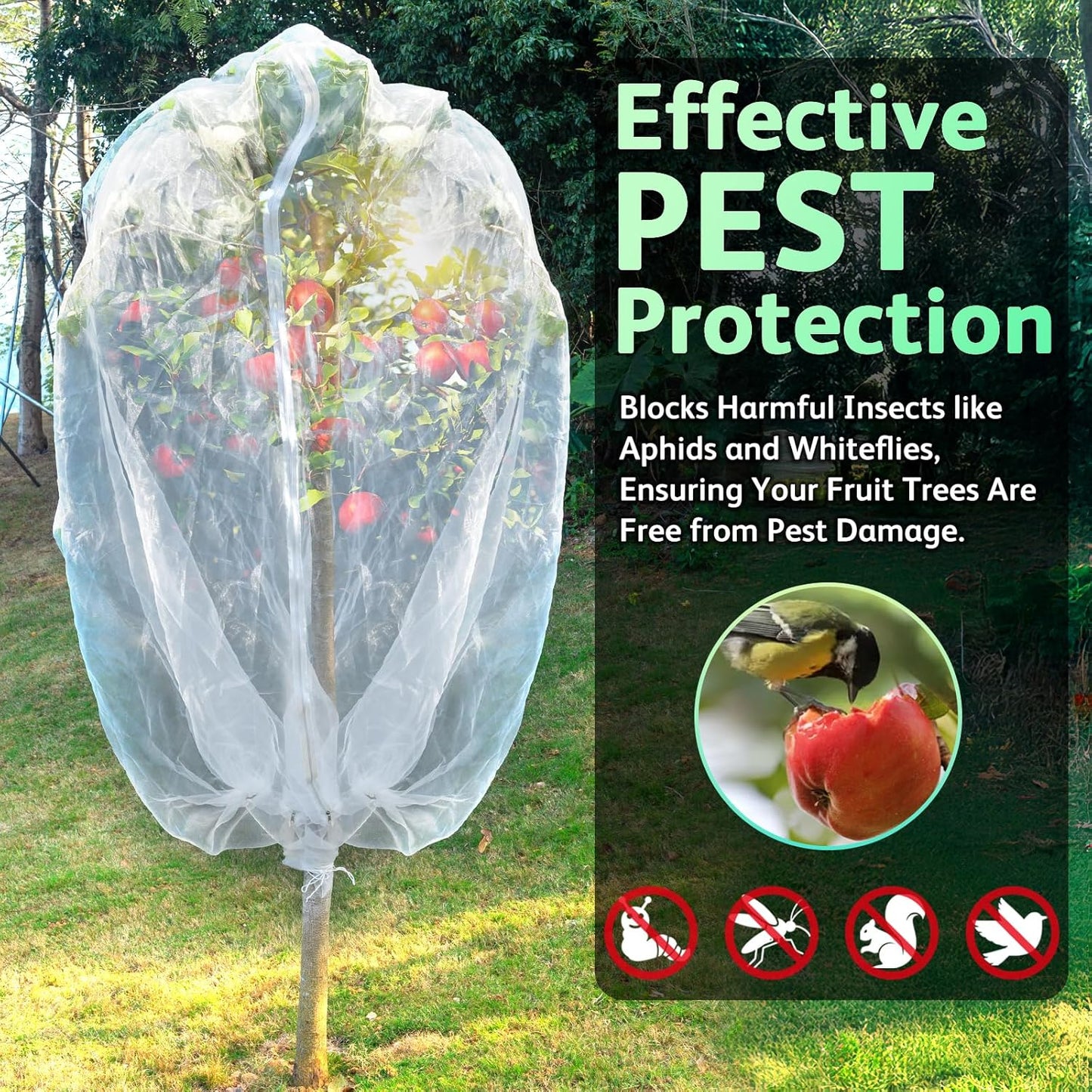 Garden Blueberry Bush Netting Cover, 4Pcs 4.9 x 3.1FT Insect Bird Nettings with Zipper and Drawstring, Protective Plant Cover Mesh Net Bags for Fruit Trees, Tomatoes, Flowers