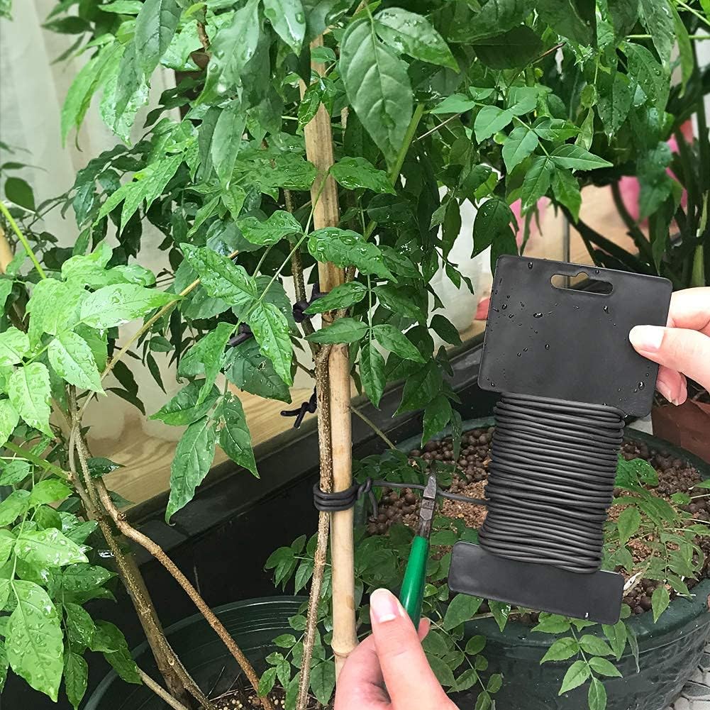 3.5mm Garden Ties, Reusable Plant Twist Tie Black Heavy Duty Soft Plant Wire for Gardening, Home, Office (52.5 Feet)