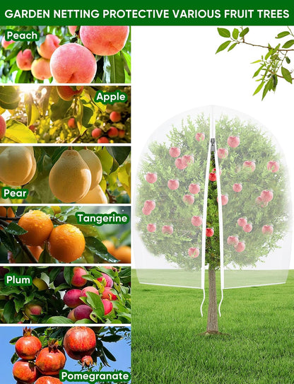 Large Fruit Trees Netting Zipper - 2Pcs 10X10 FT with Drawstring Bird-Proof,Durable Mesh Covers for Blueberry,Apple,Pear,Peach,Orange Trees&Tomato Plants Bug Insect Protection Cover (2,10X10 FT)