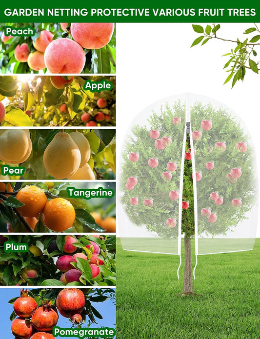 Large Fruit Trees Netting Zipper - 2Pcs 10X10 FT with Drawstring Bird-Proof,Durable Mesh Covers for Blueberry,Apple,Pear,Peach,Orange Trees&Tomato Plants Bug Insect Protection Cover (2,10X10 FT)