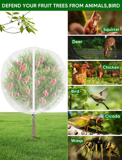 Large Fruit Trees Netting Zipper - 2Pcs 10X10 FT with Drawstring Bird-Proof,Durable Mesh Covers for Blueberry,Apple,Pear,Peach,Orange Trees&Tomato Plants Bug Insect Protection Cover (2,10X10 FT)