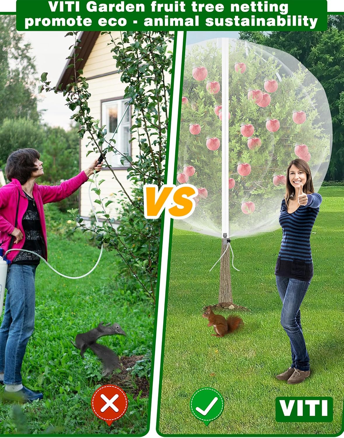 Large Fruit Trees Netting Zipper - 2Pcs 10X10 FT with Drawstring Bird-Proof,Durable Mesh Covers for Blueberry,Apple,Pear,Peach,Orange Trees&Tomato Plants Bug Insect Protection Cover (2,10X10 FT)