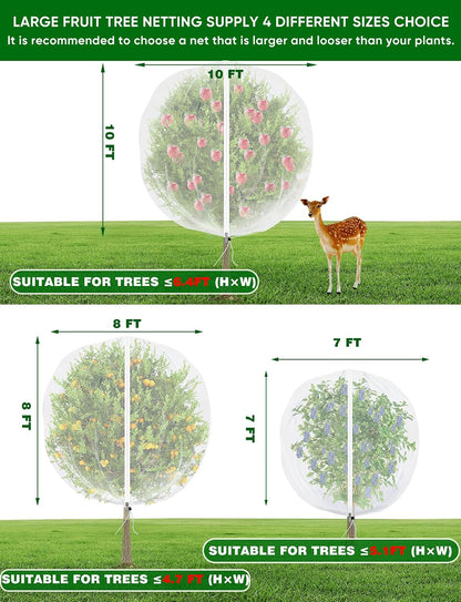 Large Fruit Trees Netting Zipper - 2Pcs 10X10 FT with Drawstring Bird-Proof,Durable Mesh Covers for Blueberry,Apple,Pear,Peach,Orange Trees&Tomato Plants Bug Insect Protection Cover (2,10X10 FT)