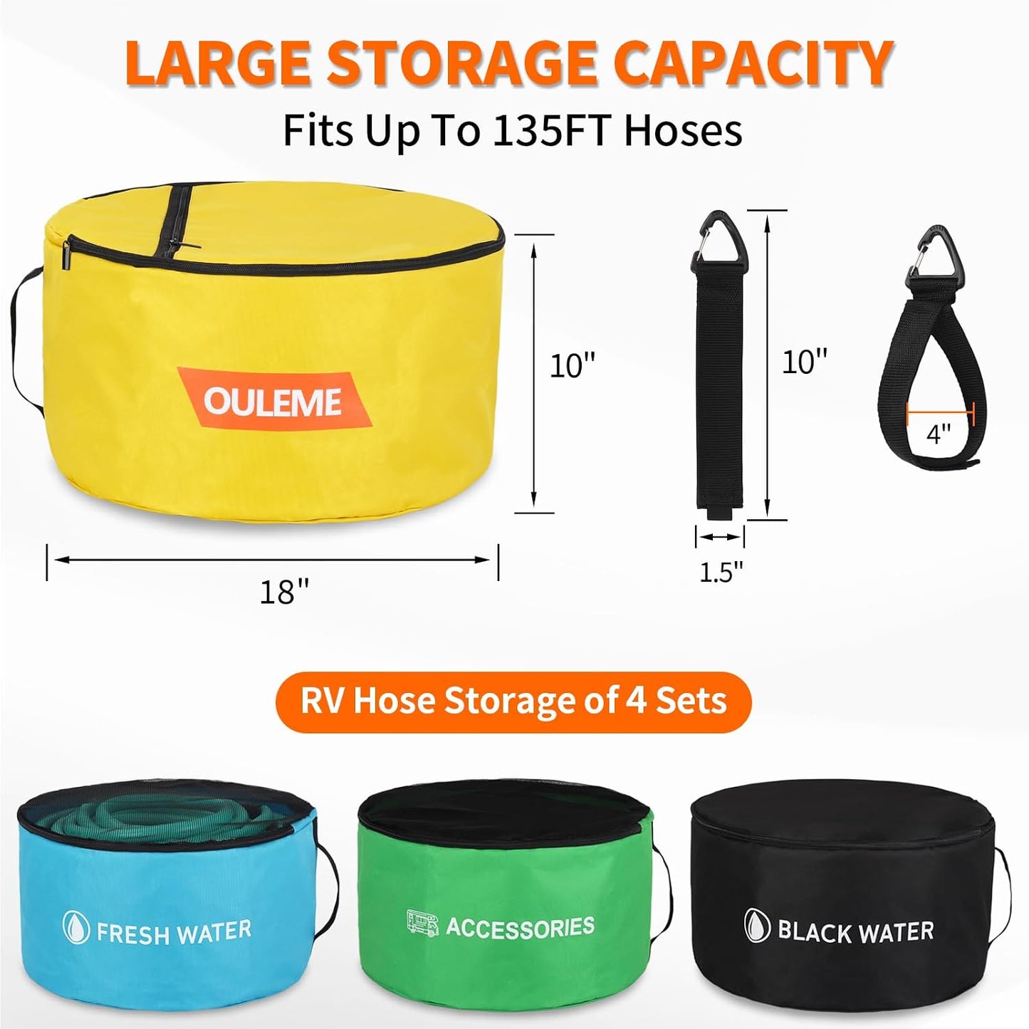 3PK RV Hose Storage Bags, Waterproof Camper Cord Utility Organizer