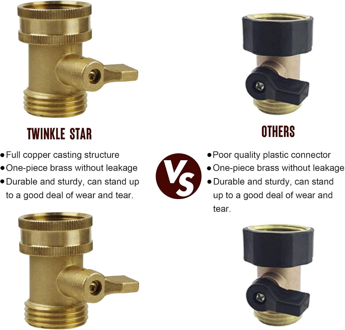 Heavy Duty Brass Shut Off Valve Garden Hose Connector 2 Pack