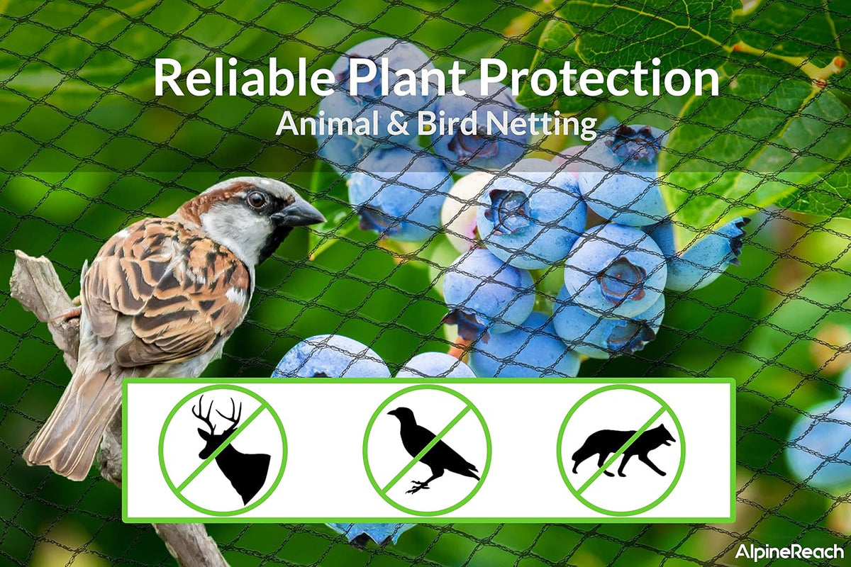 Garden Netting 7.5 x 65 ft Heavy Duty Bird Net, Deer, Plant Protection Extra Strong Woven Mesh, Reusable Kit with Zip Ties, Animal Fencing for Fruits Trees, Black