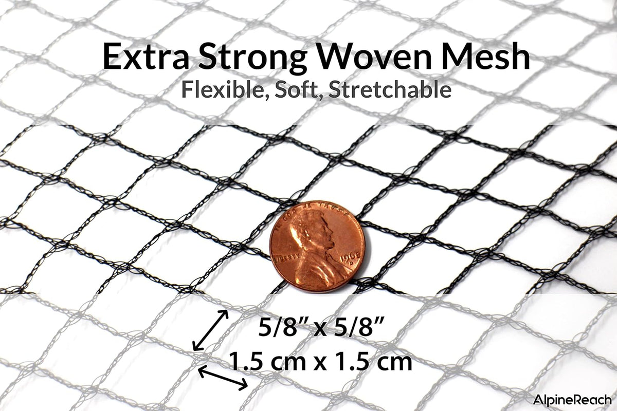 Garden Netting 7.5 x 65 ft Heavy Duty Bird Net, Deer, Plant Protection Extra Strong Woven Mesh, Reusable Kit with Zip Ties, Animal Fencing for Fruits Trees, Black