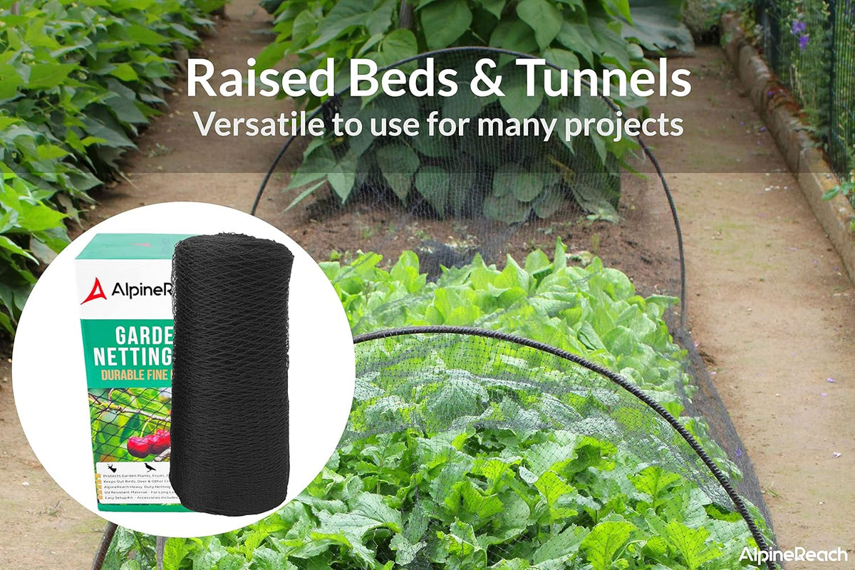Garden Netting 7.5 x 65 ft Heavy Duty Bird Net, Deer, Plant Protection Extra Strong Woven Mesh, Reusable Kit with Zip Ties, Animal Fencing for Fruits Trees, Black
