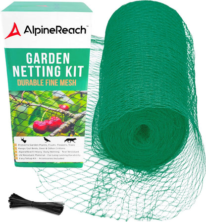 Garden Netting 7.5 x 65 ft Heavy Duty Bird Net, Deer, Plant Protection Extra Strong Woven Mesh, Reusable Kit with Zip Ties, Animal Fencing for Fruits Trees, Black