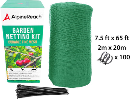 Garden Netting 7.5 x 65 ft Heavy Duty Bird Net, Deer, Plant Protection Extra Strong Woven Mesh, Reusable Kit with Zip Ties, Animal Fencing for Fruits Trees, Black
