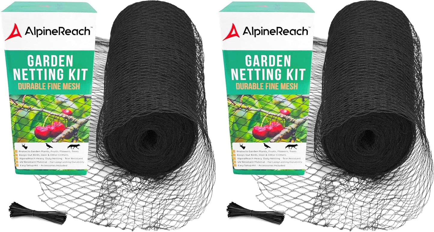 Garden Netting 7.5 x 65 ft Heavy Duty Bird Net, Deer, Plant Protection Extra Strong Woven Mesh, Reusable Kit with Zip Ties, Animal Fencing for Fruits Trees, Black