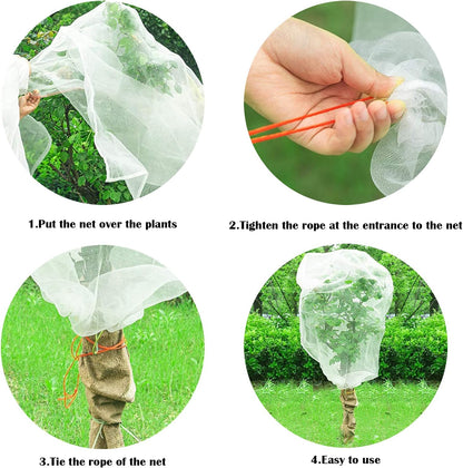4 Pack Garden Neting Plant Insect Bird Barrier Mesh with Drawstring 3.5Ftx2.3Ft Mesh Plant Covers Freeze Protection Tomato Barrier Bag for Garden Flower Blueberry Vegetables Fruits Bird Eating