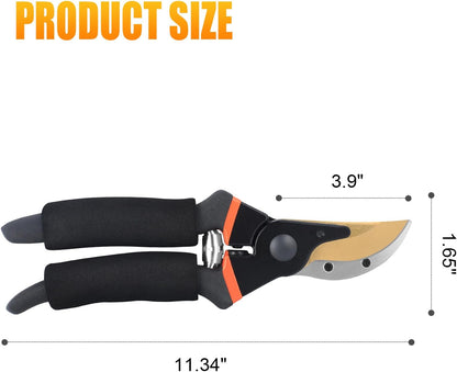 Pruning Shears, Professional SK5 Quality Durable Titanium Plated Rust-Proof Bypass Pruning Shears with Soft Cushion Grip Handle, Hand Pruners, Clippers for Gardening, 8 Inch, LFXP1003B