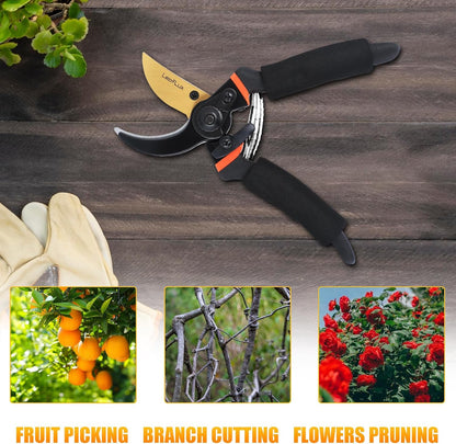 Pruning Shears, Professional SK5 Quality Durable Titanium Plated Rust-Proof Bypass Pruning Shears with Soft Cushion Grip Handle, Hand Pruners, Clippers for Gardening, 8 Inch, LFXP1003B