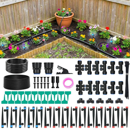 100FT Drip Irrigation Kit, 30 Adjustable Emitters, Quick Connect System