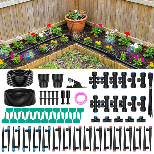 100FT Drip Irrigation Kit, 30 Adjustable Emitters, Quick Connect System