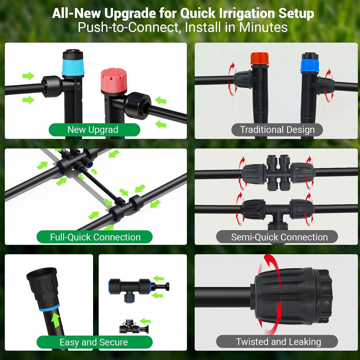 100FT Drip Irrigation Kit, 30 Adjustable Emitters, Quick Connect System