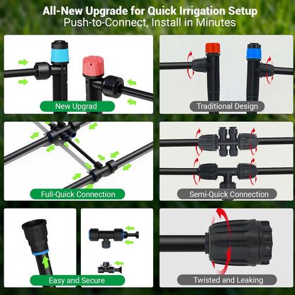 100FT Drip Irrigation Kit, 30 Adjustable Emitters, Quick Connect System