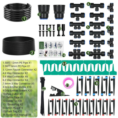 100FT Drip Irrigation Kit, 30 Adjustable Emitters, Quick Connect System