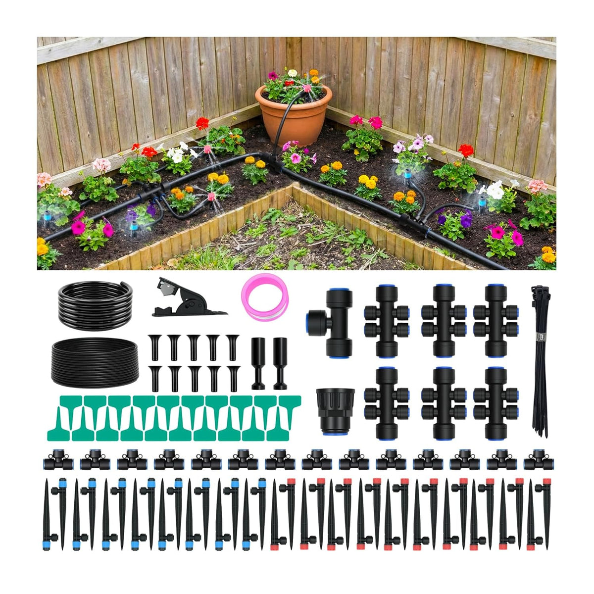 100FT Drip Irrigation Kit, 30 Adjustable Emitters, Quick Connect System