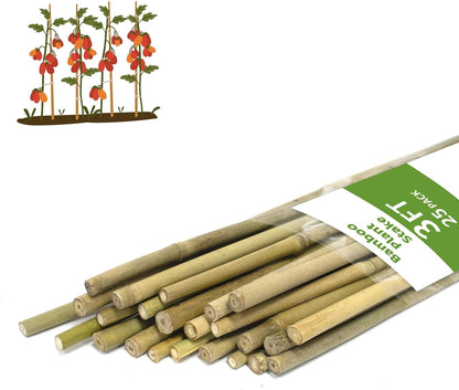 [32 Pcs] Garden Stakes, 18 Inches Natural Bamboo Plant Stakes, Plant Support Stakes with Twist Ties, Bamboo Sticks for Tomatoes, Beans, Flowers, Potted Plants, Indoor and Outdoor Climbing Plants