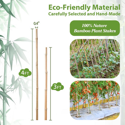 [32 Pcs] Garden Stakes, 18 Inches Natural Bamboo Plant Stakes, Plant Support Stakes with Twist Ties, Bamboo Sticks for Tomatoes, Beans, Flowers, Potted Plants, Indoor and Outdoor Climbing Plants