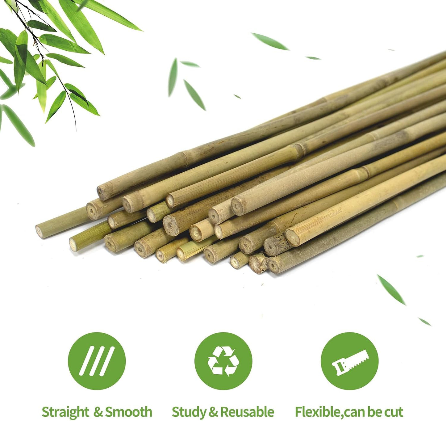[32 Pcs] Garden Stakes, 18 Inches Natural Bamboo Plant Stakes, Plant Support Stakes with Twist Ties, Bamboo Sticks for Tomatoes, Beans, Flowers, Potted Plants, Indoor and Outdoor Climbing Plants