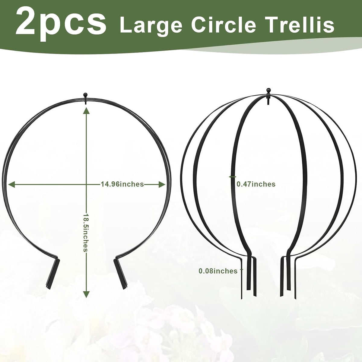 Metal Circle Trellis, Garden Sculpture Globe Topiary for Climbing Plants Outdoor Potted Round Planter Trellis Black Décor Garden Ornament for Patio Doorway Home Urn Filler-18.5"x14.96", 2Pack