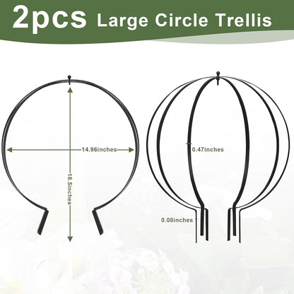 Metal Circle Trellis, Garden Sculpture Globe Topiary for Climbing Plants Outdoor Potted Round Planter Trellis Black Décor Garden Ornament for Patio Doorway Home Urn Filler-18.5"x14.96", 2Pack