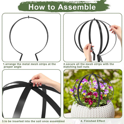 Metal Circle Trellis, Garden Sculpture Globe Topiary for Climbing Plants Outdoor Potted Round Planter Trellis Black Décor Garden Ornament for Patio Doorway Home Urn Filler-18.5"x14.96", 2Pack